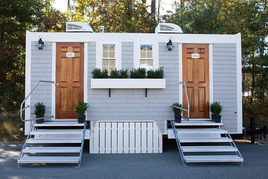Wedding restroom units discretely staged at a venue in Boone, North carolina